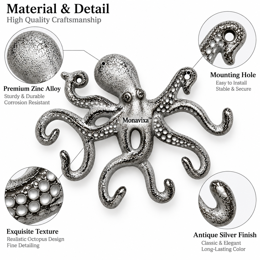 Monavixa™ Octopus Wall Decor — Sculptural Metal Wall Hook