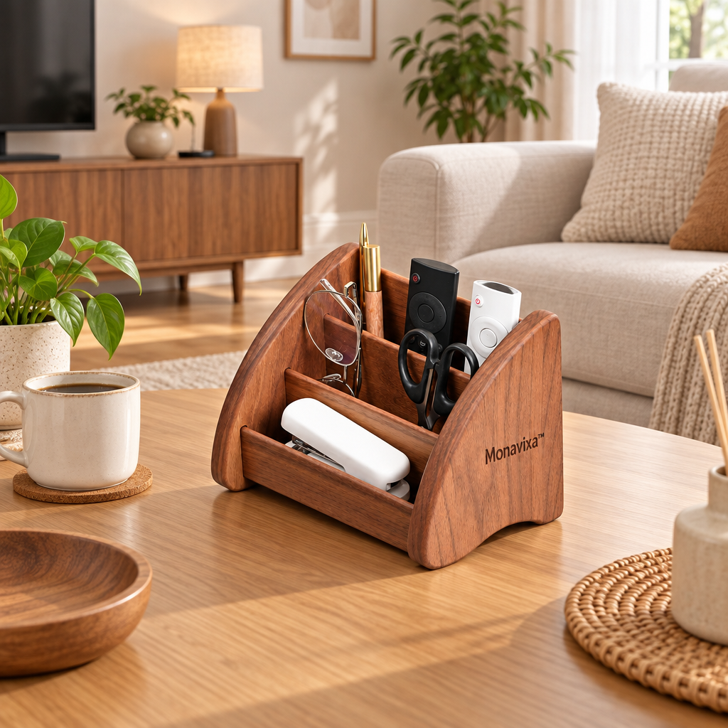 Monavixa™ Walnut Desktop Organizer — Multi-Compartment Desk Storage
