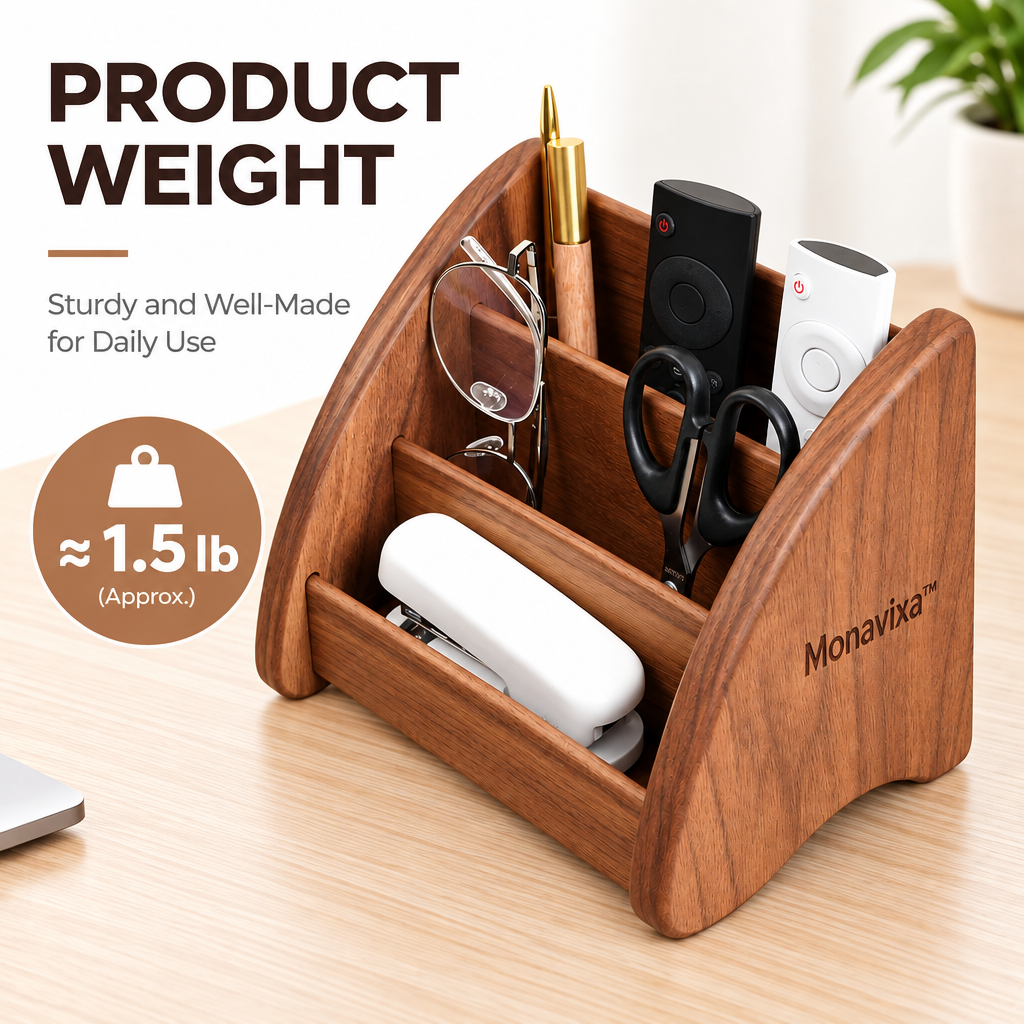 Monavixa™ Walnut Desktop Organizer — Multi-Compartment Desk Storage