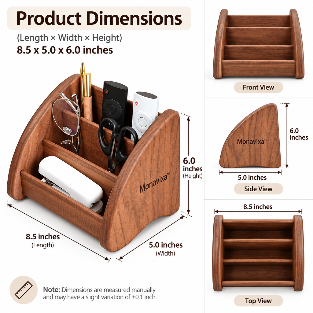 Monavixa™ Walnut Desktop Organizer — Multi-Compartment Desk Storage
